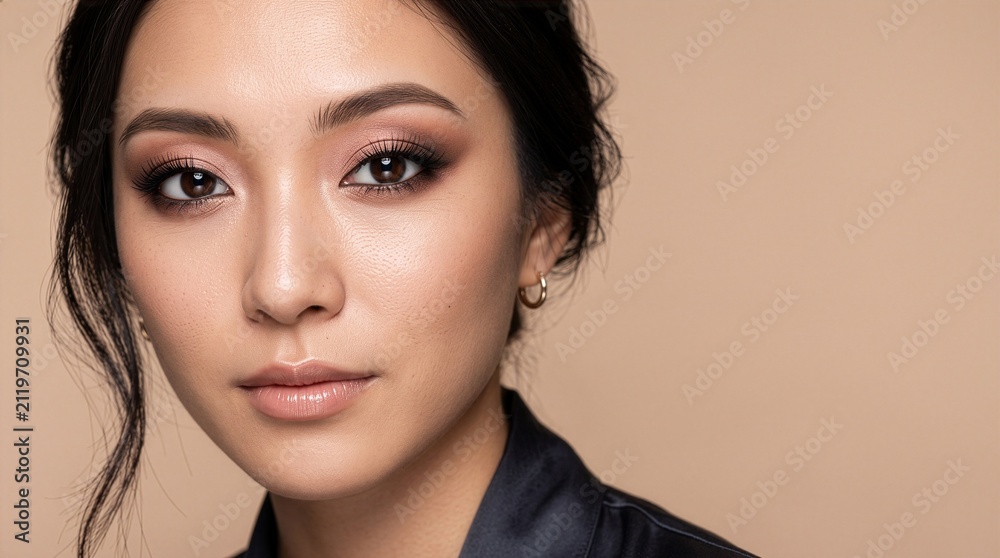 Fototapeta premium Beautiful Japanese Woman with Elegant Eyeshadow for Premium Makeup Advertisement 02