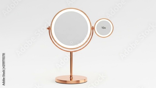 Rose gold magnifying makeup mirror with led ring light
