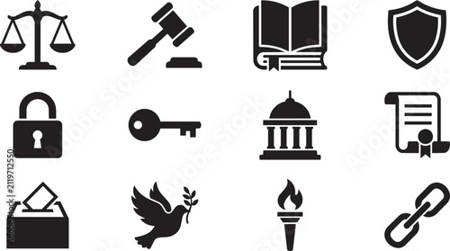 Human Rights Day Justice, Equality and Legal Protection Flat Icon Collection for Global Rights Awareness