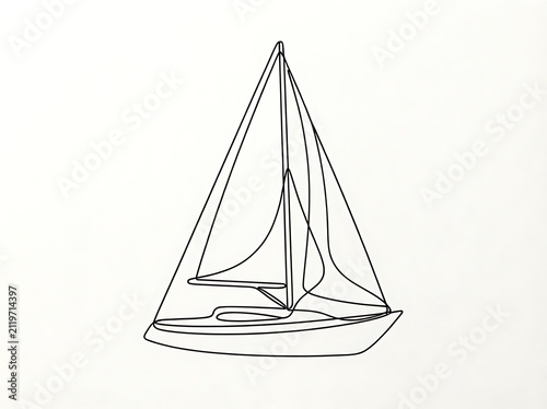 Minimalist continuous line art drawing of a classic sailing yacht with sailboat nautical minimalist
