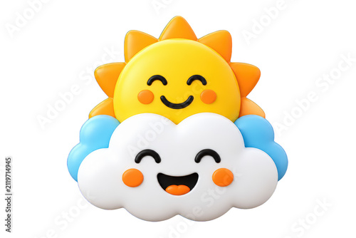 Smiling sun and cloud 3D characters