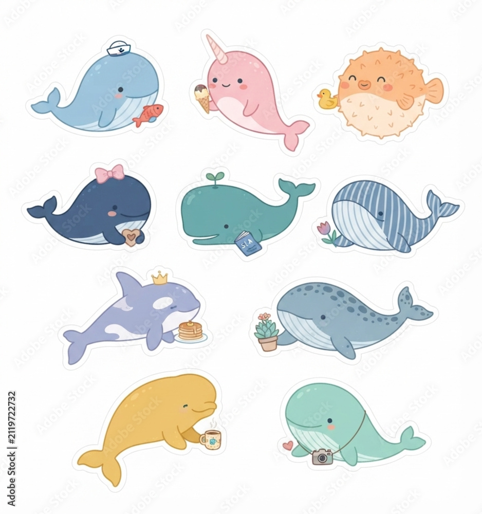 Naklejka premium Adorable Whale Mascot Cartoon Isolated on White Background