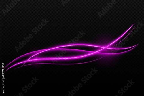 Light speed motion effect. Purple color spiral glow effect. Magic curved swirl concept on a transparent background. Vector illustration