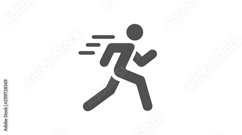 Monochrome icon of jogging stickman with movement lines wellness symbol