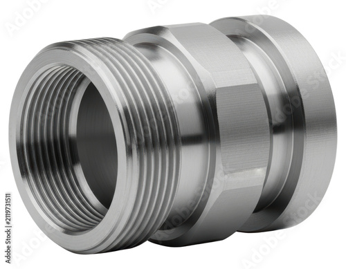 Stainless steel hydraulic pipe fitting isolated over transparent background