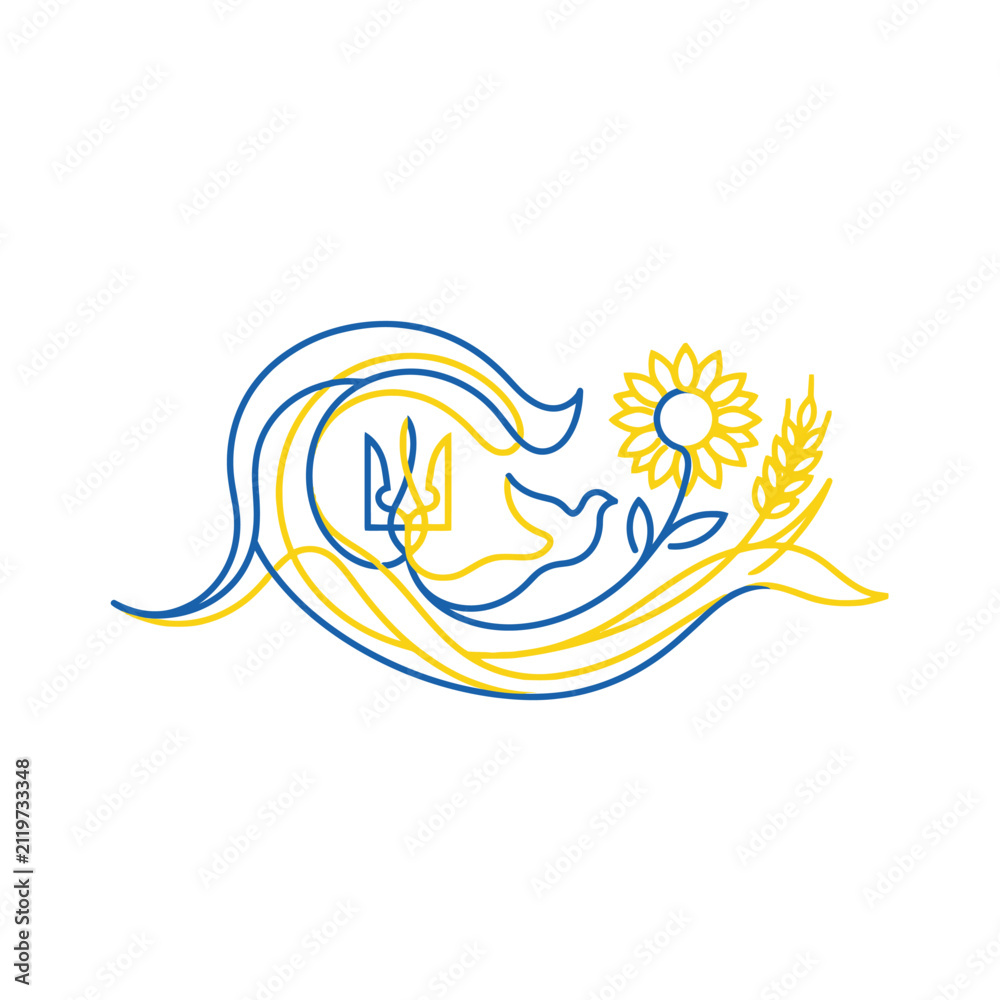 Naklejka premium Abstract Ukraine Symbols Line Art Illustration