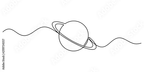 Obraz na plátne A minimalist line drawing of a planet with prominent rings, Saturn Planet With R