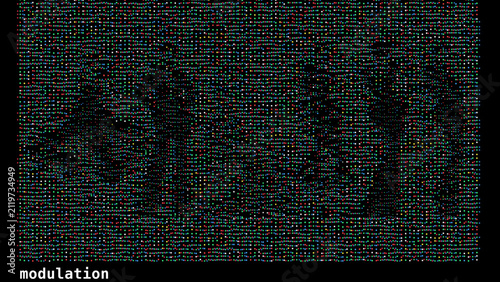 Canvastavla Glitch art digital modulation vector, distorted human silhouettes on noise backg