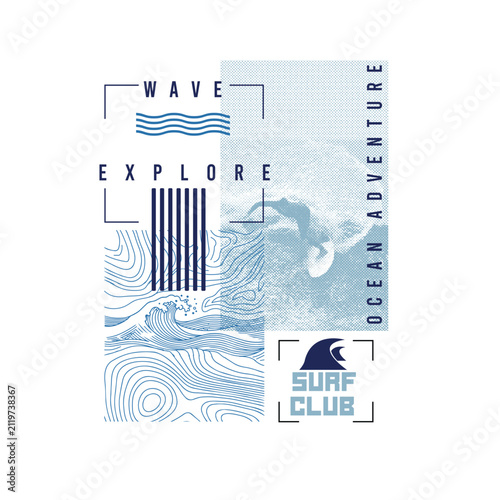 Surf Club Wave Explore ocean adventure surfer illustration graphic tee