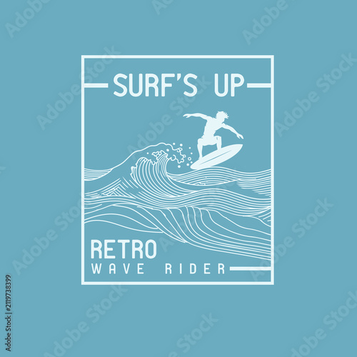 Surf's Up Retro wave Rider ocean waves vector illustration graphic tee
