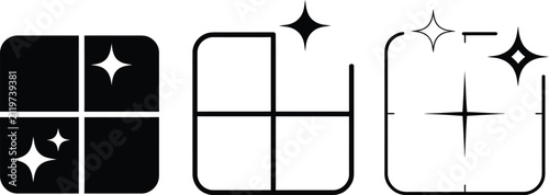 Floor tiles with shine icon set featuring silhouette, bold outline, and line art vector styles for flooring, cleaning, interior design, and renovation projects