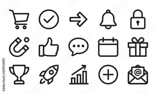 E-commerce and business growth icons for online shopping and startups.