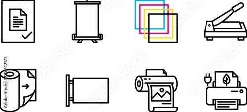 Printing House Services And Equipment Line Icon Set