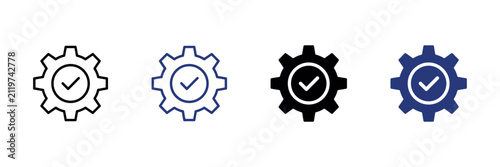 Canvas Print Gear icon with checkmark four variations in flat style