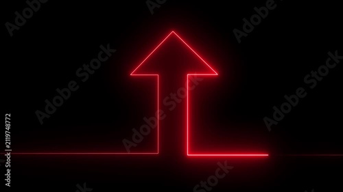 Red Neon Arrow Pointing Upwards Against a Black Background direction forward