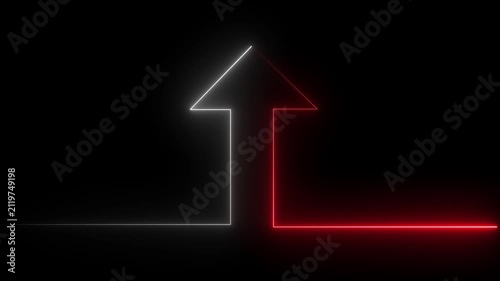 Red and White Neon Arrow Pointing Upwards Against a Black Background direction forward