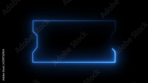 Blue Neon Rectangular Frame with Cutout Corners on Black Background rectangle border