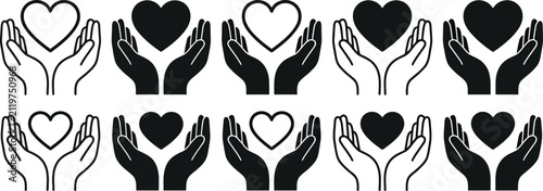 Minimalist Heart In Hands Vector Illustration With Love And Care Concept Design