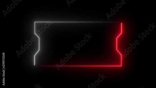 Neon Frame with Red Left Side and White Right Side on Black Background border outline