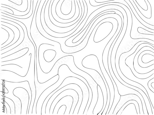 現代的な使用のための、白い背景に流れる黒い線を伴う抽象的な地形図パターン