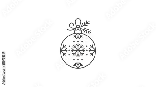 Minimalist Line Art Christmas Bauble Icon with Snowflake Design
