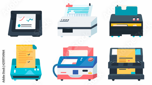 фотографія Colorful Flat Vector Icons Of Printers Scanners Multifunction Office Machines On