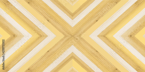 Cuadro en lienzo Geometric Wood Pattern: A symmetrical abstract pattern formed by light and dark wood stripes, creating a warm and organic background with a sense of depth and texture