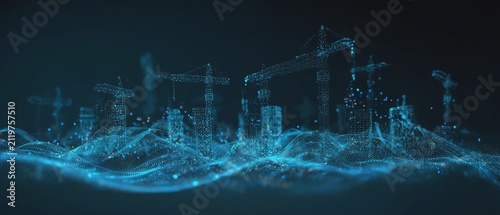 Obraz w ramie Modern construction with digital visualization.