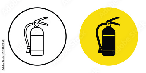 Fire extinguisher icon set, linear and solid vector illustration