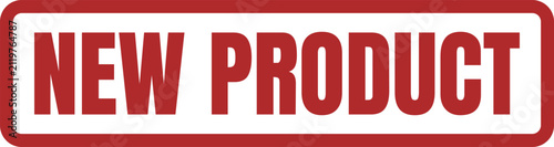 A red rectangular stamp design element showing the bold text saying New Product