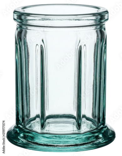 Empty fluted glass storage jar with thick base isolated transparent background