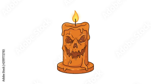 Creepy Halloween candle with scary skull face illustration isolated on white background