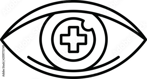 Eye health checkup icon with medical cross symbol