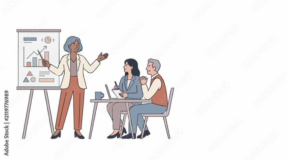 Fototapeta premium Startup Founder Presenting Business Proposal to Investors Flat Vector
