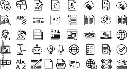 Konstfotografi Set of translation and language learning line icons vector collection of symbols