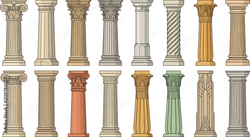 Fototapeta premium Collection of architectural column illustrations