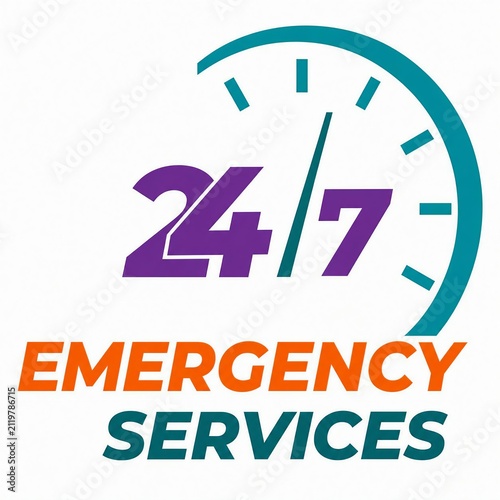 24/7 emergency services clock icon with text