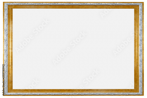 Cornice oro e argento, dorata e argentata, con spazio vuoto centrale per possibile inserimento di immagini o testo. Illustrazione 3D