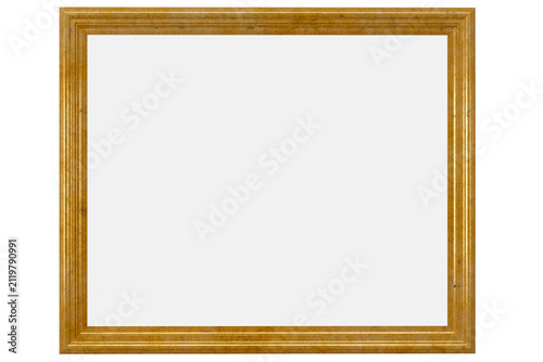 Cornice oro, dorata, con spazio vuoto centrale per possibile inserimento di immagini o testo. Illustrazione 3D