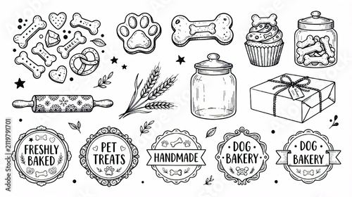 Hand-Drawn Dog Bakery and Pet Treats Elements Collection Draw