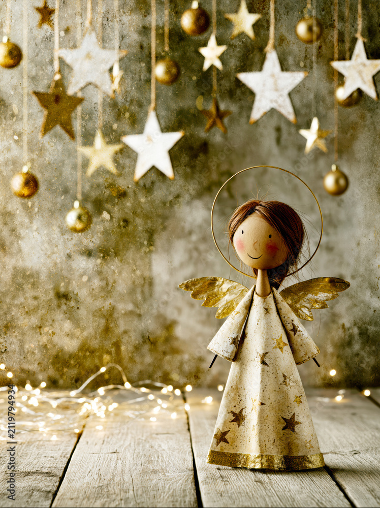 Obraz premium Cute Christmas Angel Watercolor Background – AI Generative