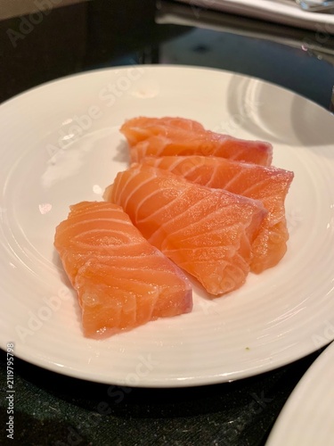 Fresh salmon sashimi slices