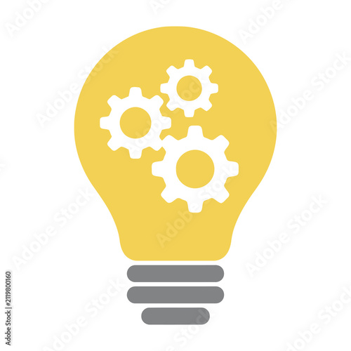 Light bulb with gears inside yellow lamp