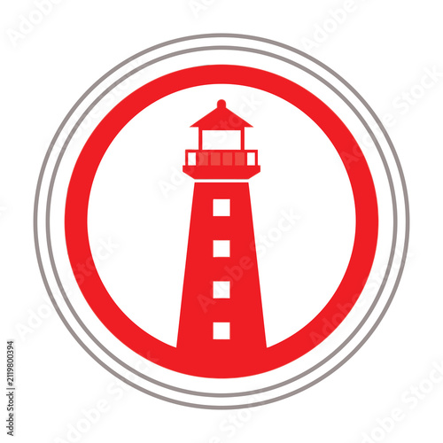 Red Lighthouse Icon in a Circular Frame Minimalist Maritime Navigation Symbol for Web Design