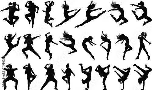 Konstfotografi Modern dancers and street dance performers black silhouette vector mega bundle