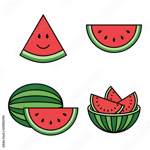 Cute Watermelon Cartoon Vector Illustration Set