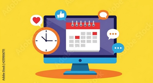 Digital Planning and Social Media Management Concept Illustration for Business Tasks