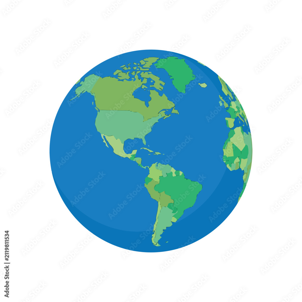 Fototapeta premium Colorful planet Earth globe vector illustration showing Americas and Africa isolated on white background