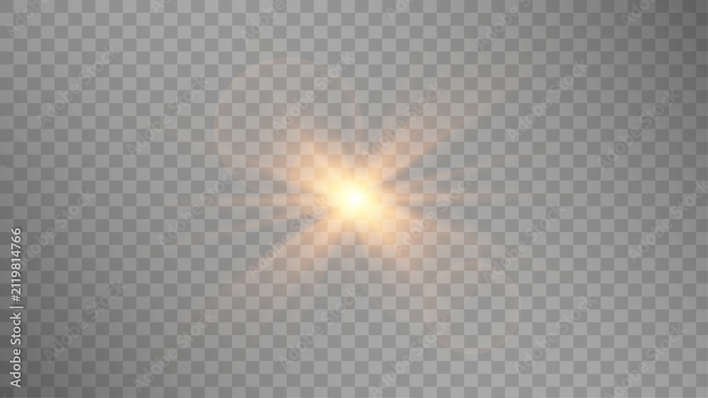 Obraz premium Glowing orange star with brilliant sharp rays, sparkling flare and soft luminous halo on a light checkered background.