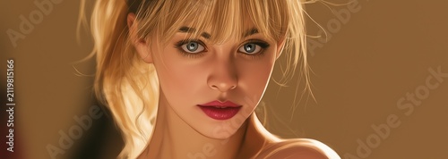 Anime Blonde Woman with Gray Eyes in Warm Golden Light Portrait